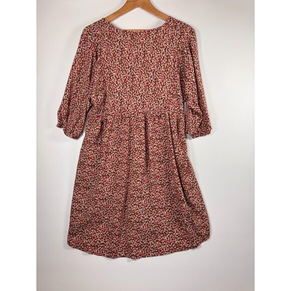 Natural Life Dress Womens Medium Red Pink Floral Rayon Knee Length Boho Peasant - Picture 4 of 14